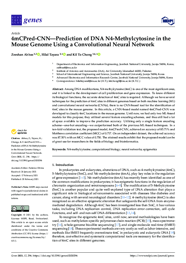 (PDF) 4mCPred-CNN—Prediction of DNA N4-Methylcytosine in the Mouse ...