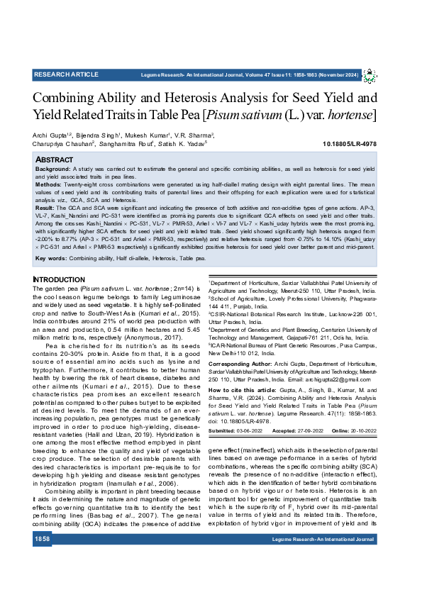 (PDF) Combining Ability and Heterosis Analysis for Seed Yield and Yield ...