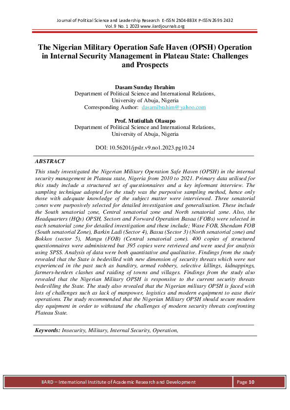 (PDF) The Nigerian Military Operation Safe Haven (OPSH) Operation in ...