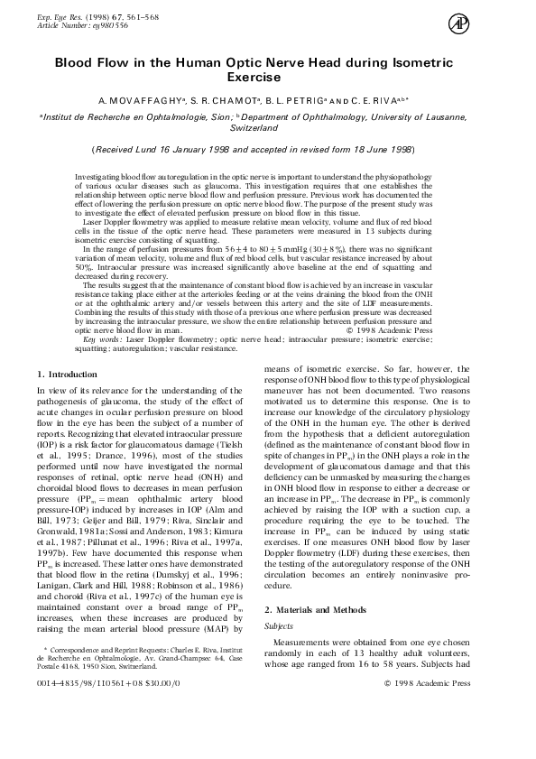 (PDF) Blood Flow in the Human Optic Nerve Head during Isometric Exercise