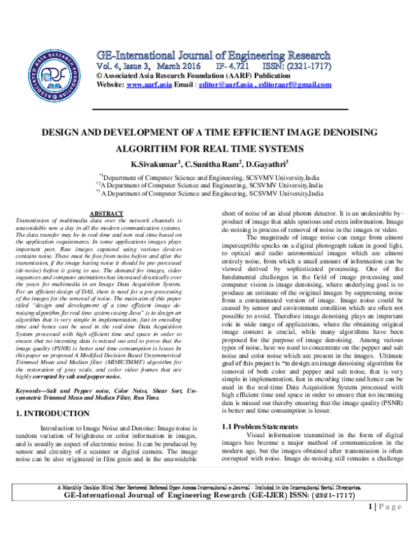 (PDF) Design and Development of a Time Efficient Image Denoising ...