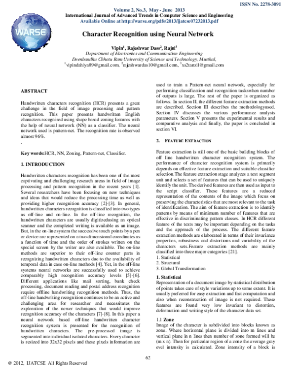 (PDF) Character Recognition Using Neural Network