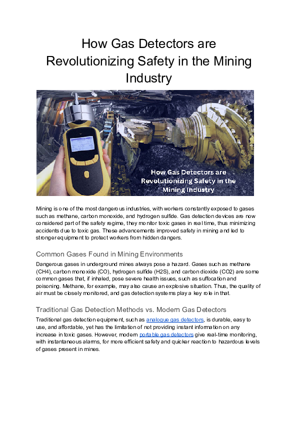 (PDF) How Gas Detectors are Revolutionizing Safety in the Mining Industry