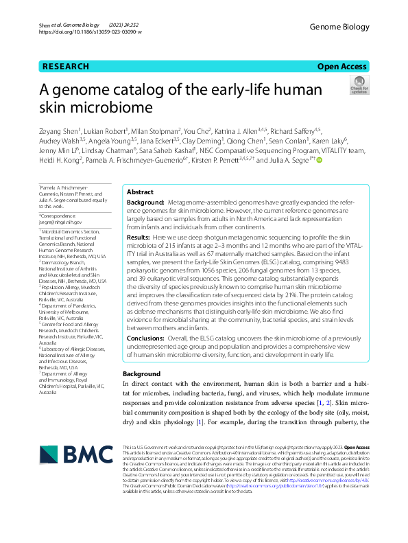 (PDF) A genome catalog of the early-life human skin microbiome