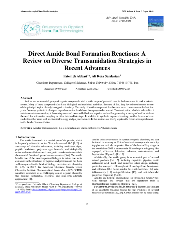 (PDF) Direct Amide Bond Formation Reactions: A Review on Diverse ...