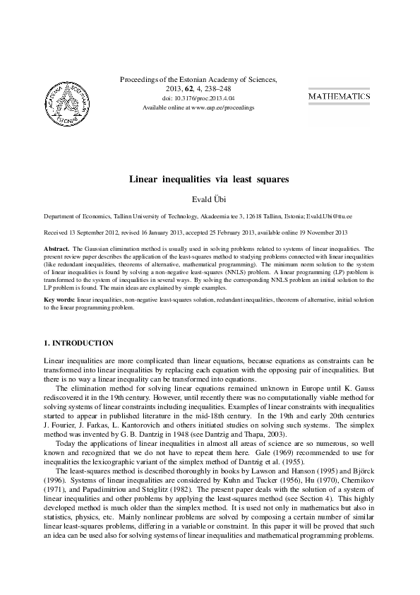 (PDF) Linear inequalities via least squares