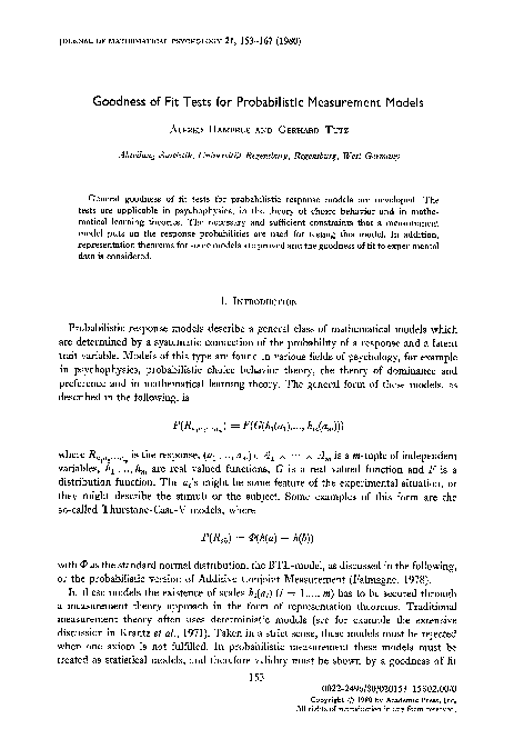 (PDF) Goodness of fit tests for probabilistic measurement models