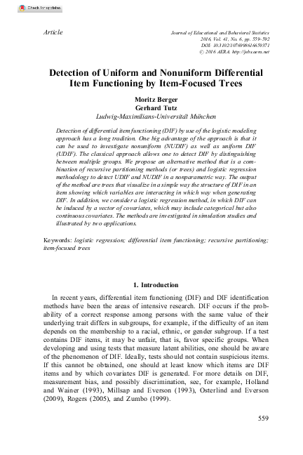 (PDF) Detection of Uniform and Nonuniform Differential Item Functioning ...