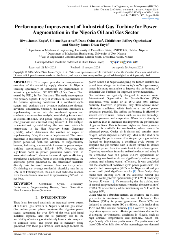 (PDF) Performance Improvement Of Industrial Gas Turbine For Power ...