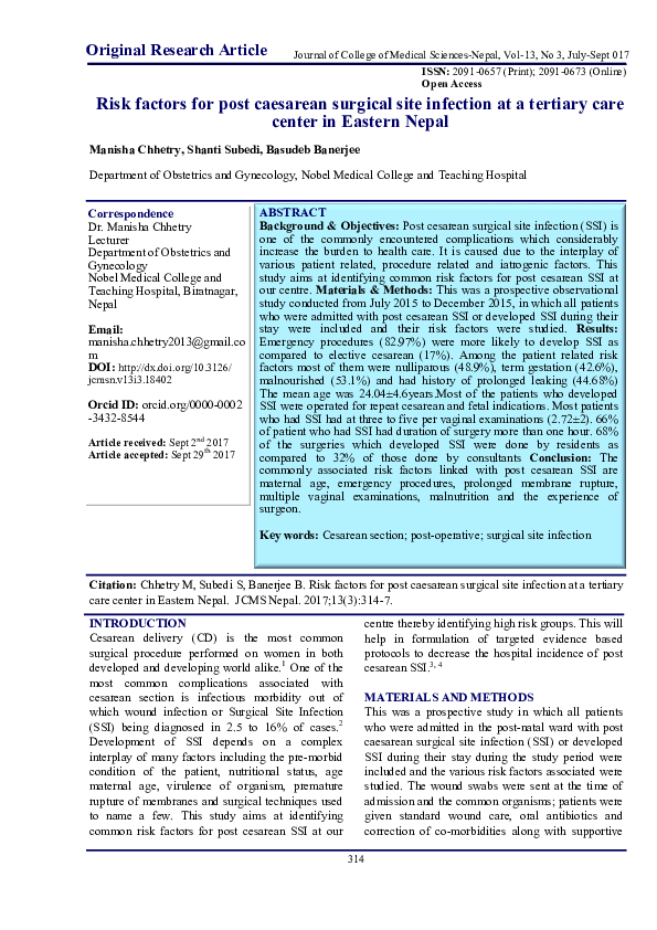 (PDF) Risk Factors for Post-caesarean Surgical Site Infection