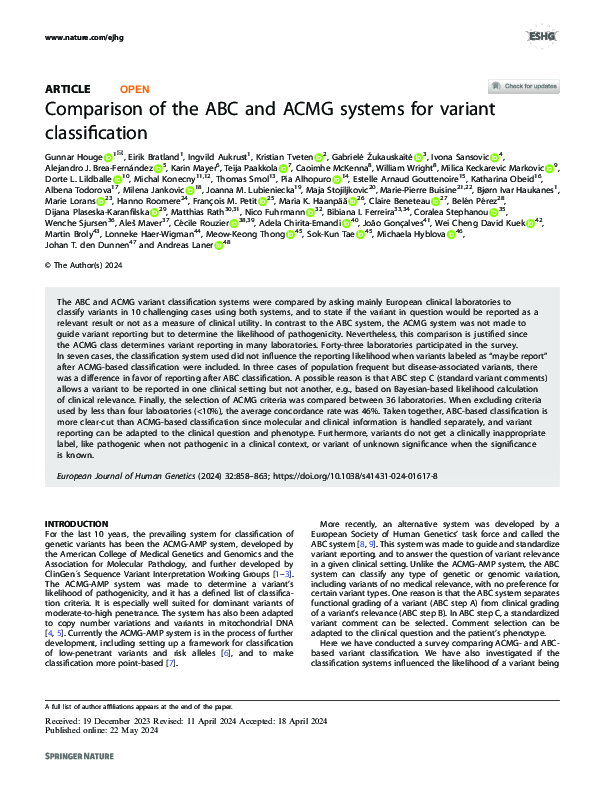 (PDF) Comparison of the ABC and ACMG systems for variant classification