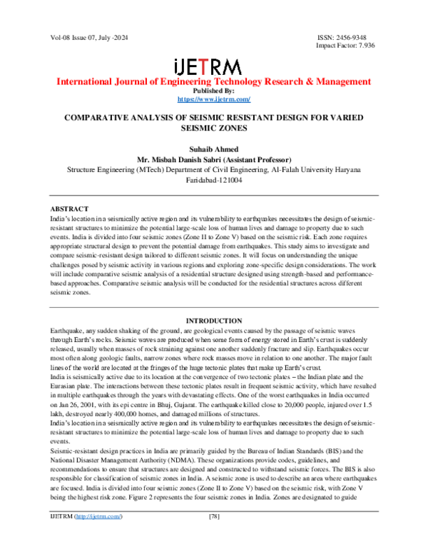 (PDF) COMPARATIVE ANALYSIS OF SEISMIC RESISTANT DESIGN FOR VARIED ...
