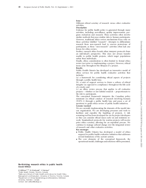 (PDF) Re-thinking research ethics in public health