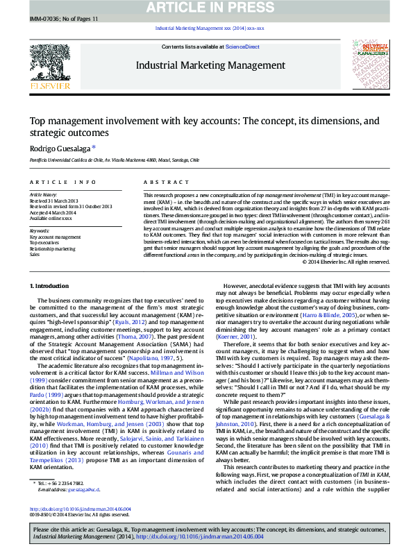 (PDF) Top management involvement with key accounts: The concept, its ...