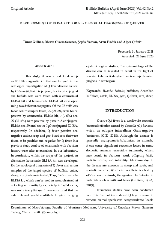 (PDF) Development of ELISA kit for serological diagnosis of Q fever