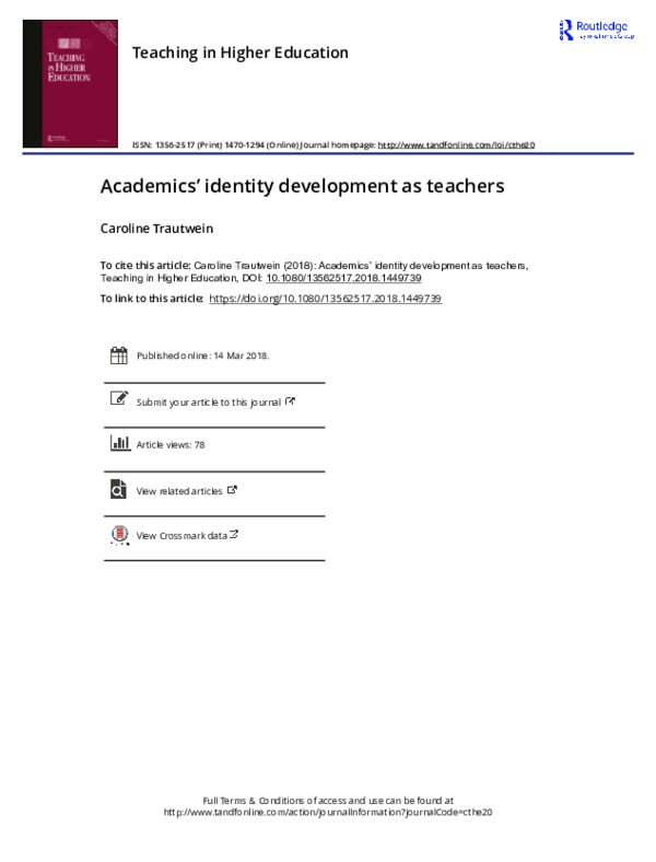 (PDF) Academics' identity development as teachers