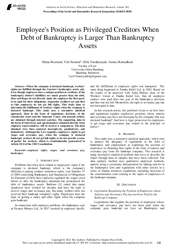(PDF) Employee’s Position as Privileged Creditors When Debt of ...