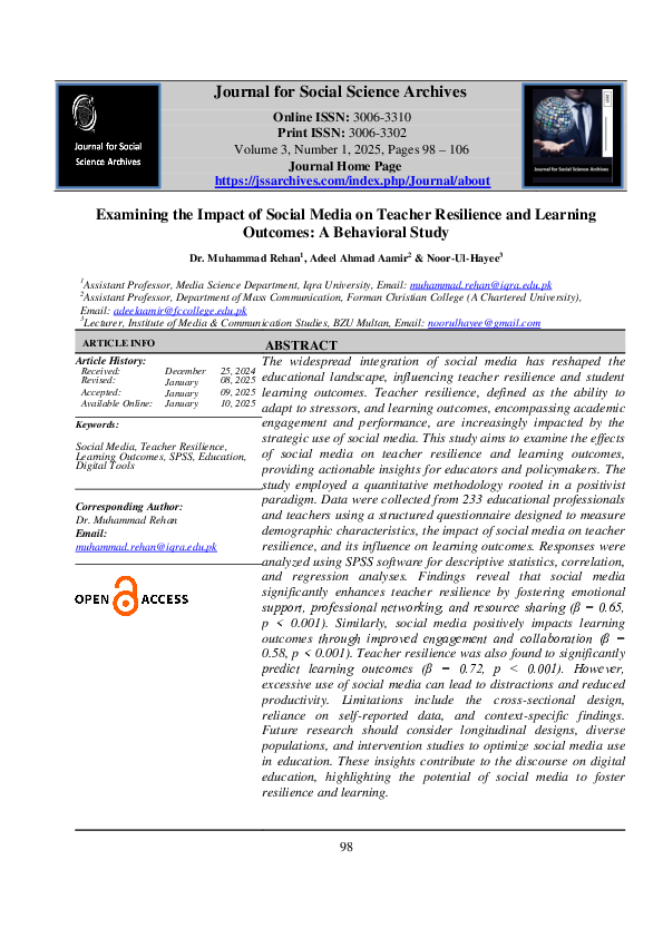 (PDF) Examining the Impact of Social Media on Teacher Resilience and ...
