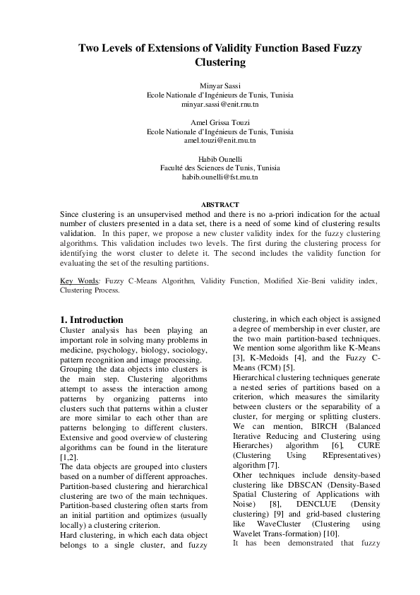 (PDF) Two Levels of Extensions of Validity Function Based Fuzzy Clustering