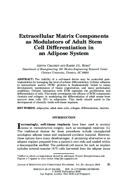 (PDF) Extracellular Matrix Components as Modulators of Adult Stem Cell ...