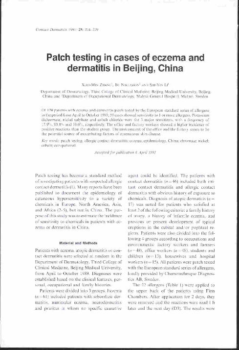 (PDF) Patch testing in cases of eczema and dermatitis in Beijing, China