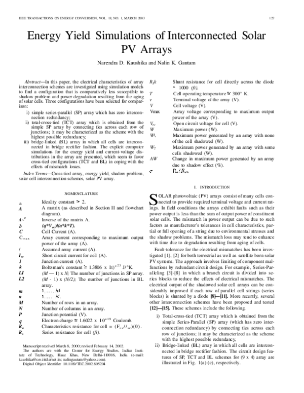 (PDF) Energy yield simulations of interconnected solar PV arrays