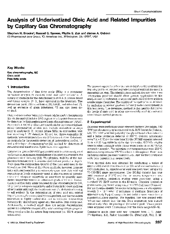 (PDF) Analysis of underivatized oleic acid and related impurities by ...