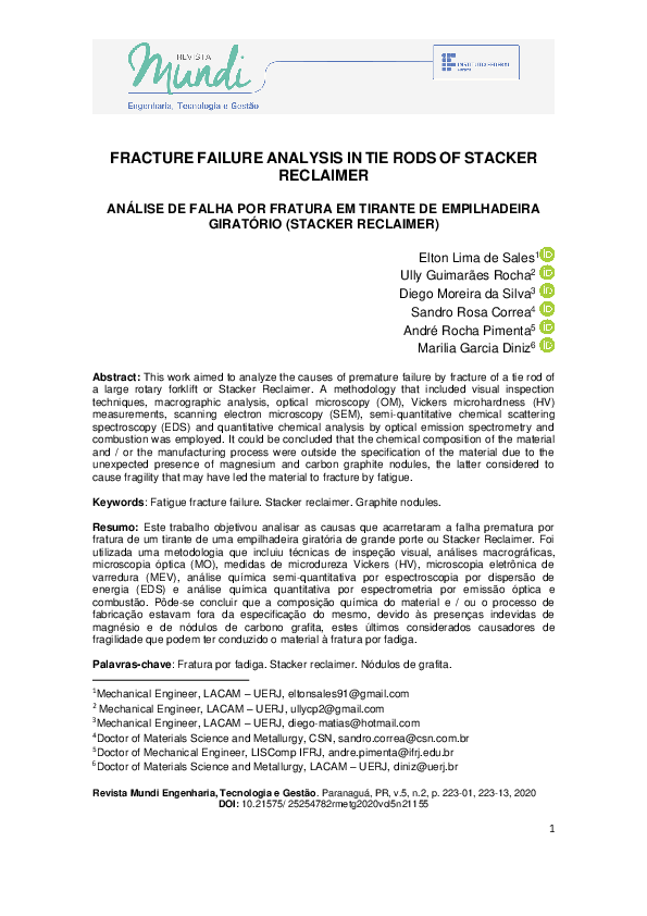 (PDF) Fracture Failure Analysis in Tie Rods of Stacker Reclaimer