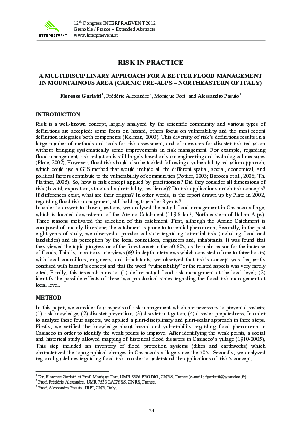 (PDF) Risk in Practice a Multidisciplinary Approach for a Better Flood ...