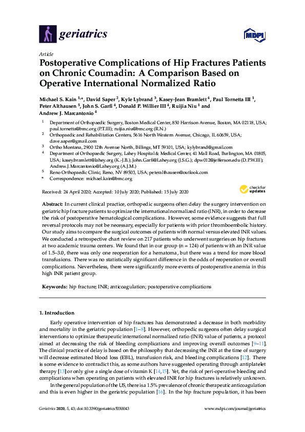 (PDF) Postoperative Complications of Hip Fractures Patients on Chronic ...