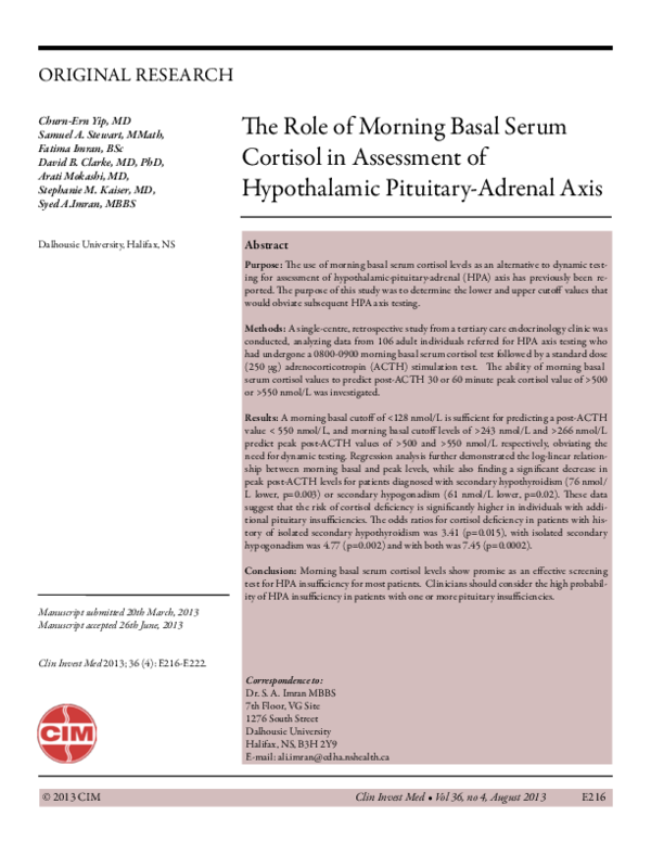 (PDF) The Role of Morning Basal Serum Cortisol in Assessment of ...