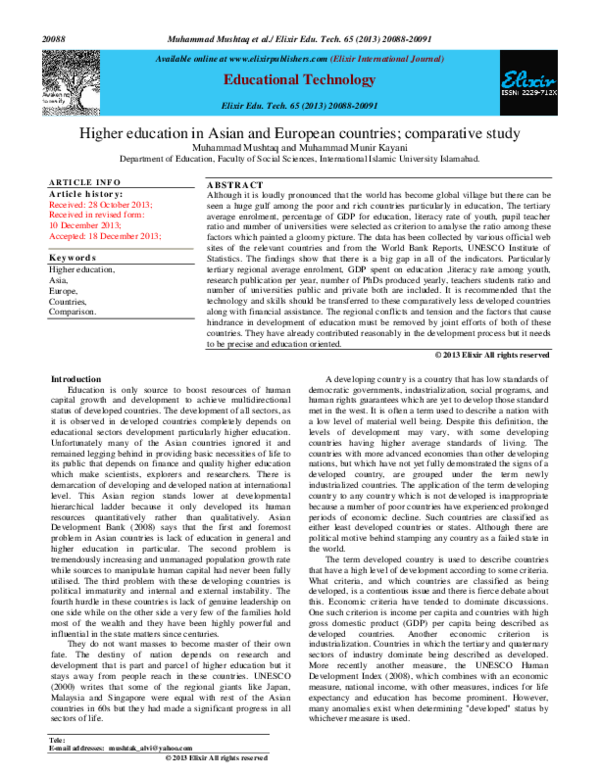(PDF) Higher education in Asian and European countries ; comparative study