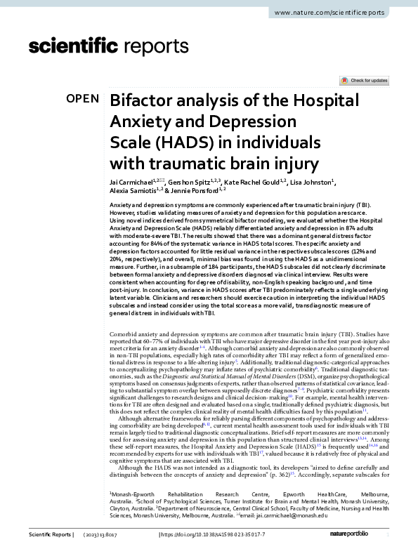 (PDF) Bifactor analysis of the Hospital Anxiety and Depression Scale ...