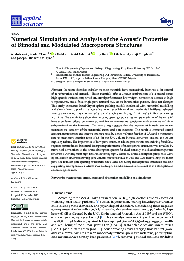 (PDF) Numerical Simulation and Analysis of the Acoustic Properties of ...