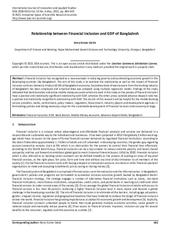 (PDF) Relationship between Financial Inclusion and GDP of Bangladesh