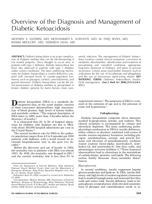 (PDF) Overview of the Diagnosis and Management of Diabetic Ketoacidosis