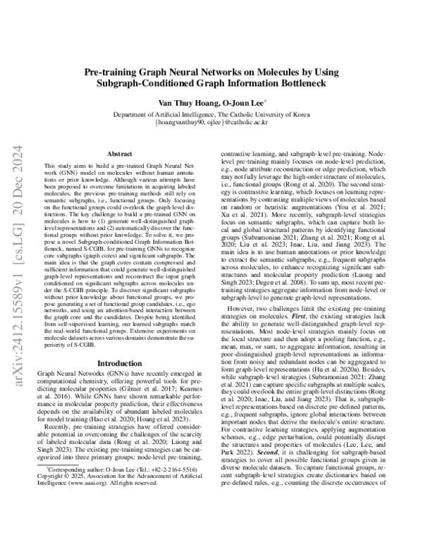 (PDF) Pre-training Graph Neural Networks on Molecules by Using Subgraph ...