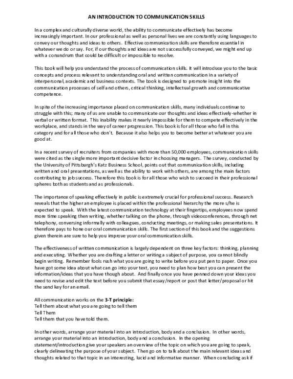 (PDF) An Introduction to Communication Skills