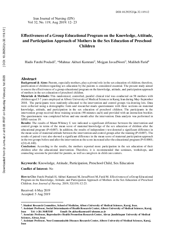 (PDF) Effectiveness of a Group Educational Program on the Knowledge ...
