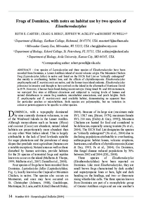 (PDF) 04. Frogs of Dominica, with notes on habitat use by two species ...