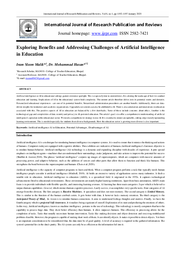 (PDF) Exploring Benefits and Addressing Challenges of Artificial ...