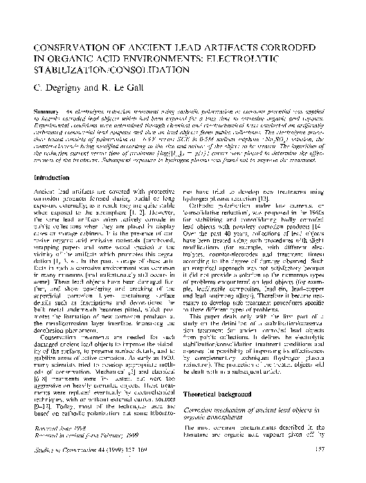(PDF) Conservation of ancient lead artifacts corroded in organic acid ...