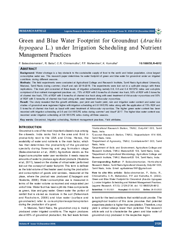 (PDF) Green and Blue Water Footprint for Groundnut (Arachis hypogaea L ...