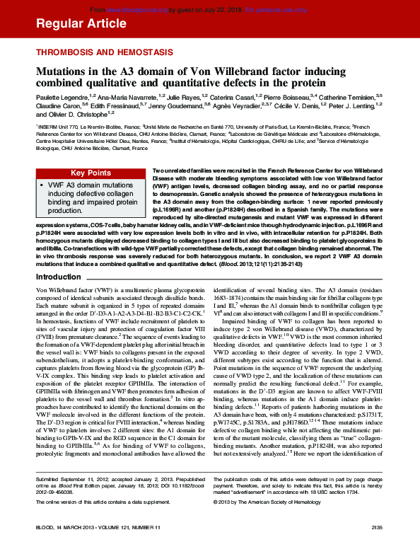(PDF) Mutations in the A3 domain of Von Willebrand factor inducing ...