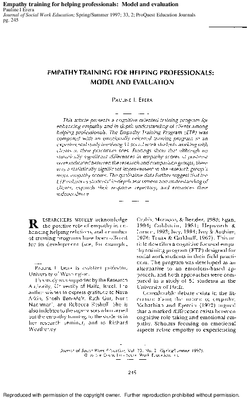 (PDF) Empathy Training for Helping Professionals: Model and Evaluation