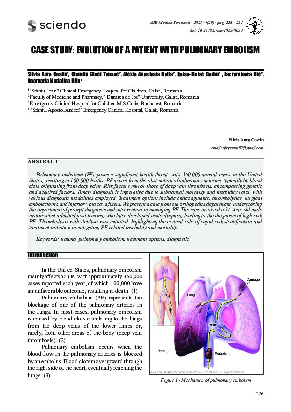 (PDF) Case Study: Evolution of a Patient with Pulmonary Embolism
