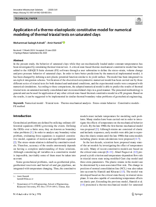 (PDF) Application of a thermo-elastoplastic constitutive model for ...