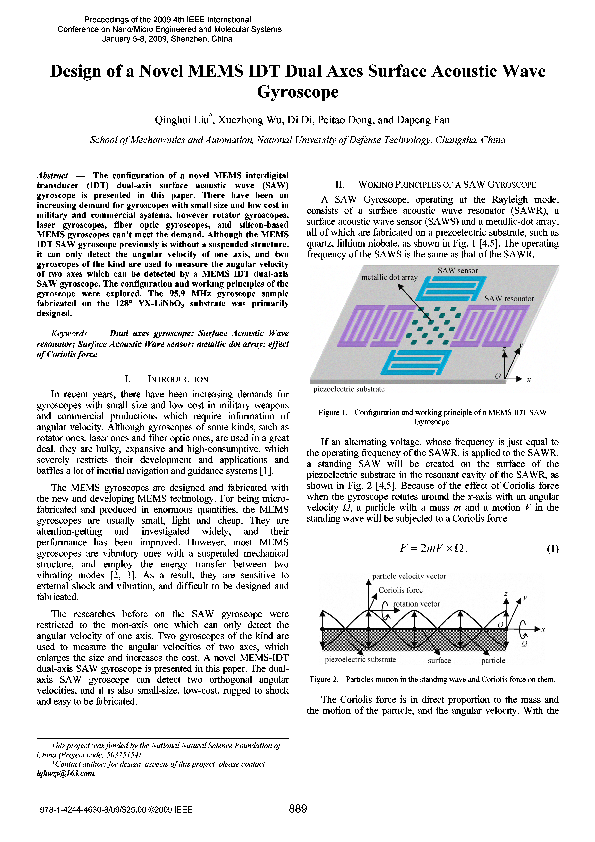 (PDF) Design of a novel MEMS IDT dual axes surface acoustic wave gyroscope