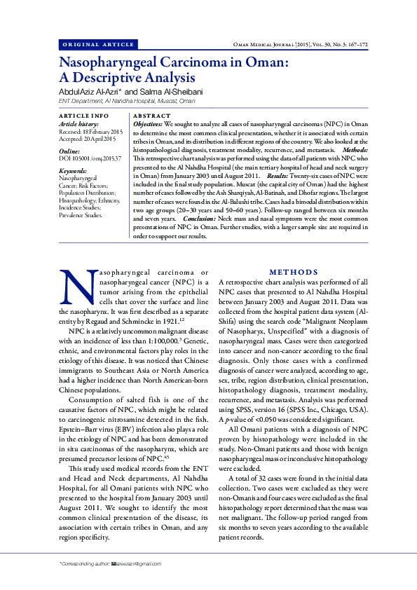 (PDF) Nasopharyngeal Carcinoma in Oman: A Descriptive Analysis