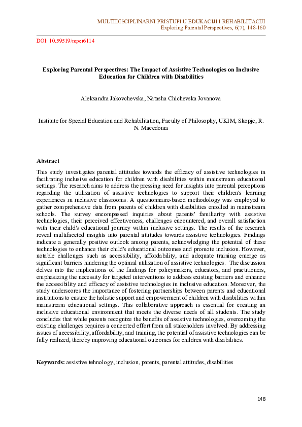 (PDF) Exploring Parental Perspectives: The Impact of Assistive ...